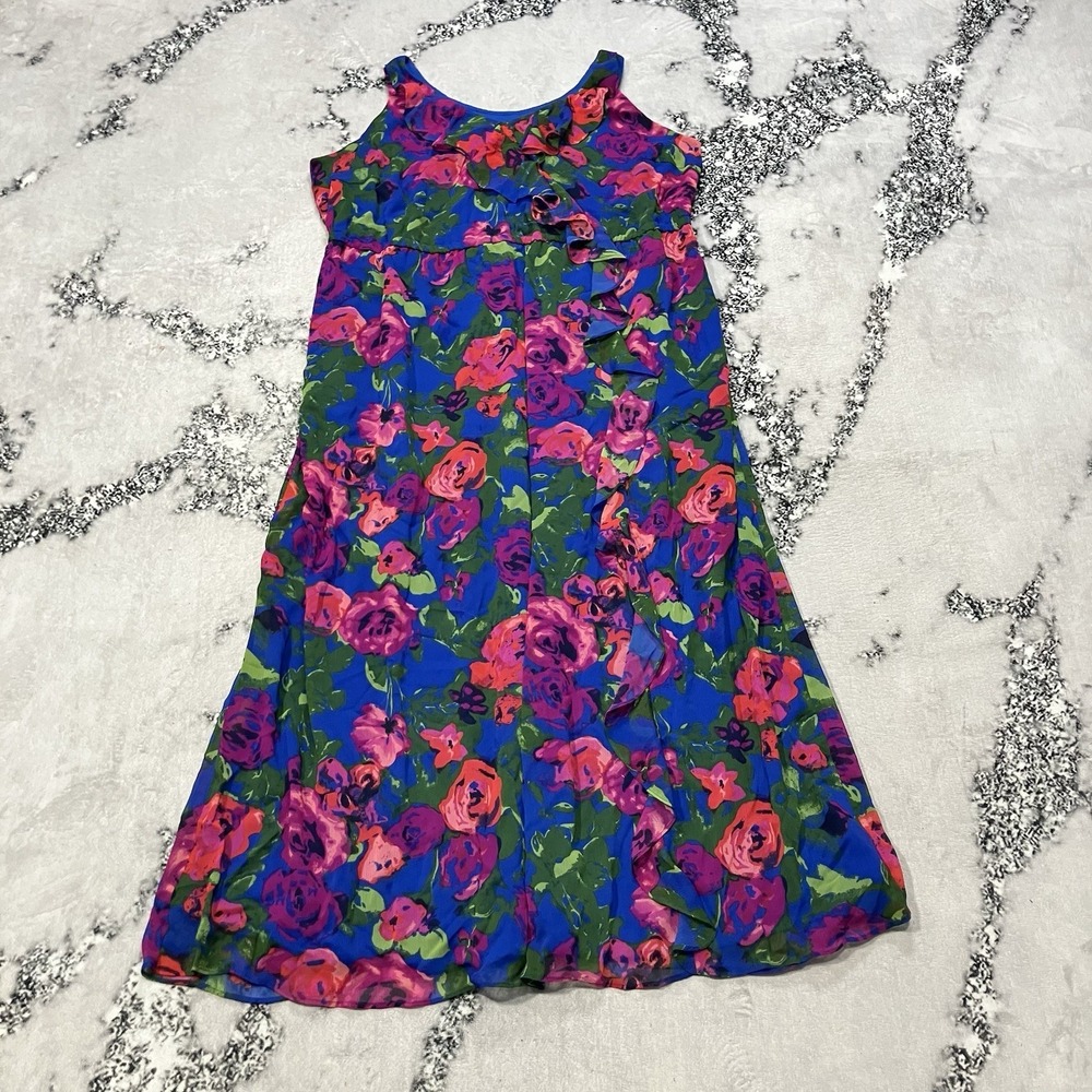 Isaac Mizrahi Live Floral Dress‎ XLP Blue Pink Ruffle Sleeveless Petite